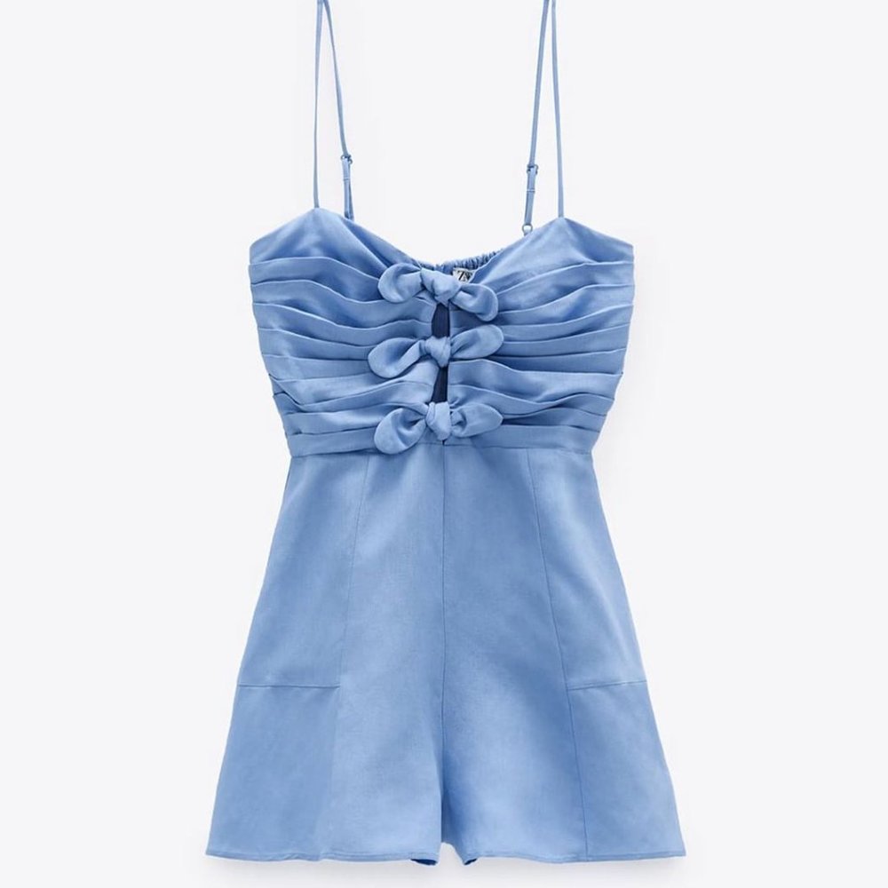 Zara Light Blue Jumpsuit with Bow Details